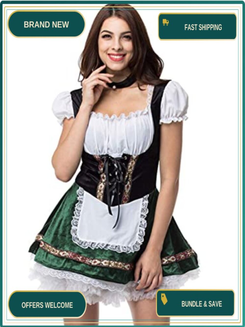 Oktoberfest Dirndl Dress Bavarian Beer Maid Costume Lace-Up Velvet Women's